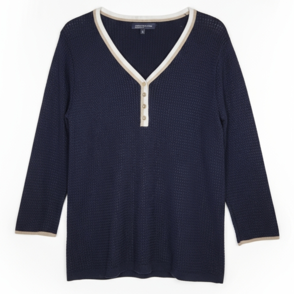 JONES NEW YORK Navy Henley Waffle Sweater Top Women’s Sz XL Minimalist Old Money